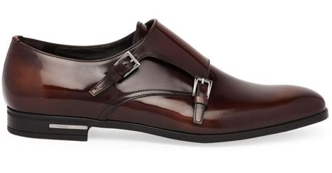 Prada Spazzolato Fume Monk Strap Dress Shoes 